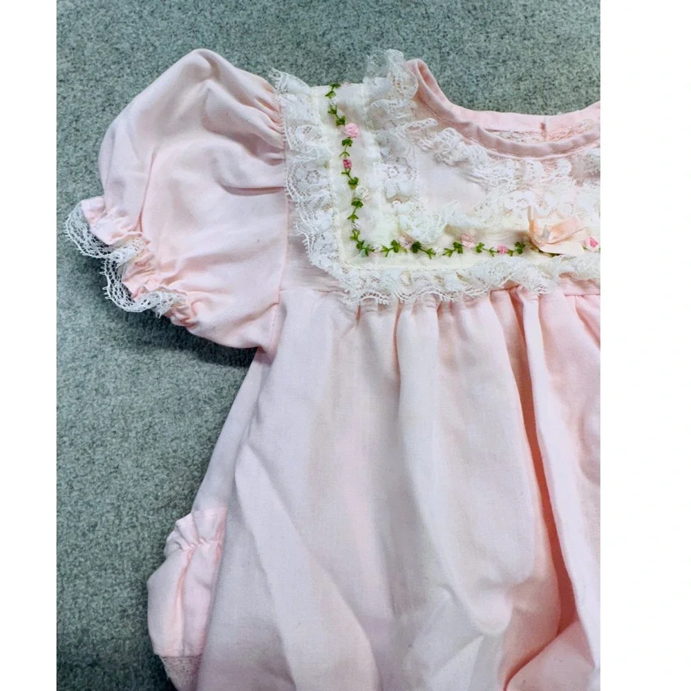 Vintage Alexis Baby Girls Pink Lace Bubble Romper 9 Months Heirloom USA